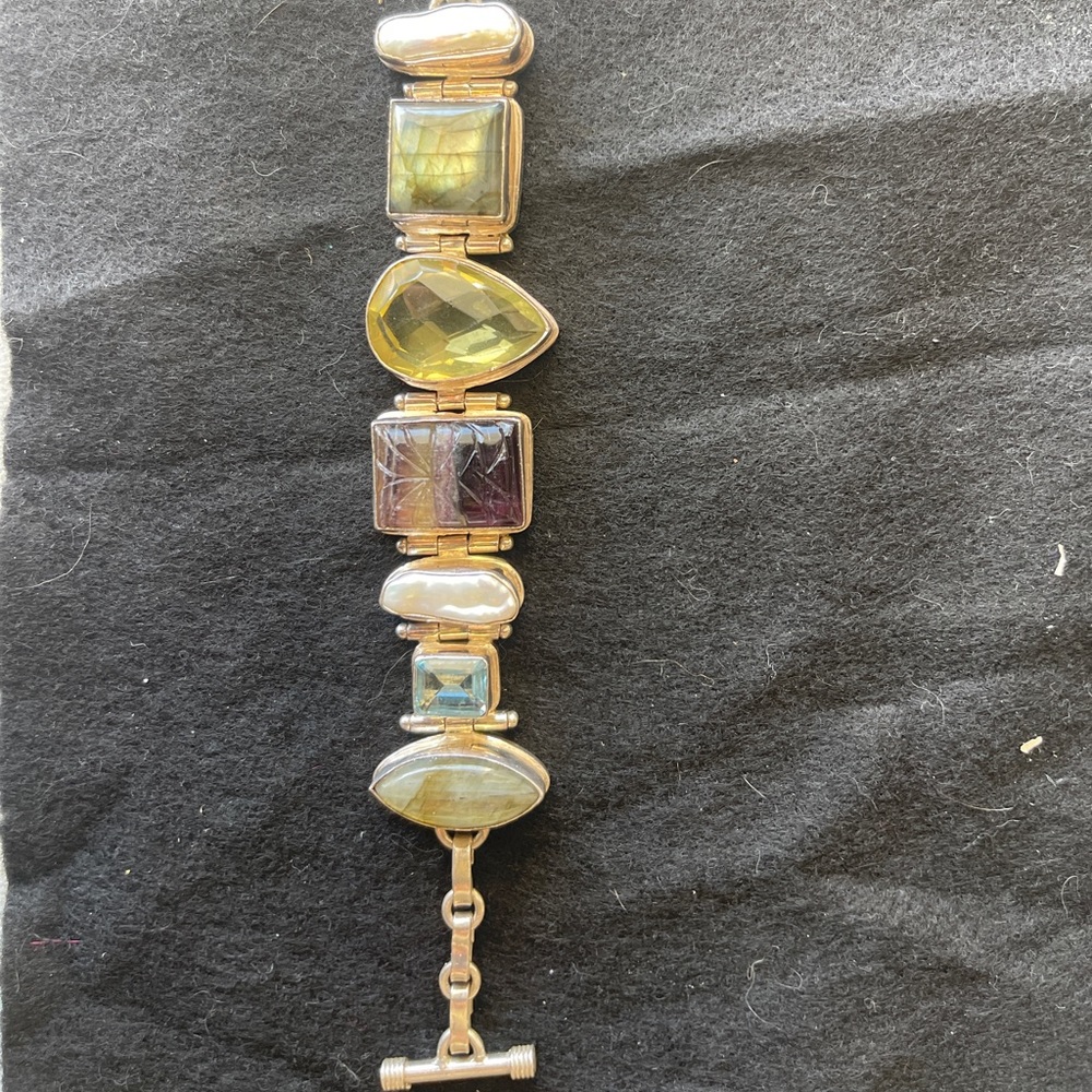 8 1/4” STERLING SILVER BRACELET W/ GEMS